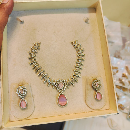 Pink stone kundan neckset