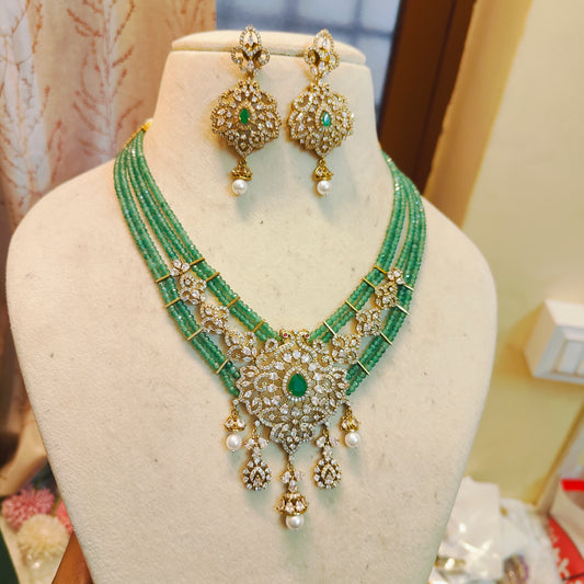 Diamond replica real onyx beads choker set