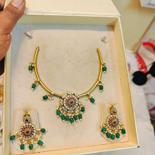 Elegant kundan choker set with green beads