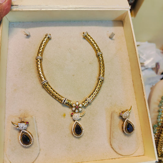 Purple cz bird hasli necklace set
