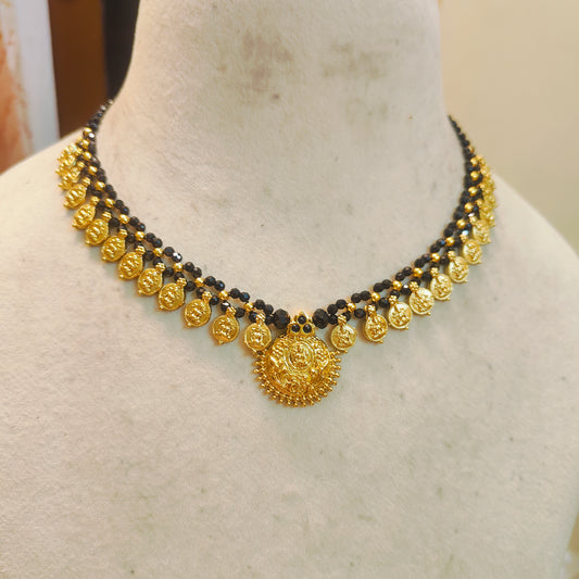 Lakshmi coin black beads chain