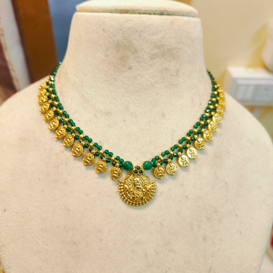 Divine lakshmi coin green beads chain