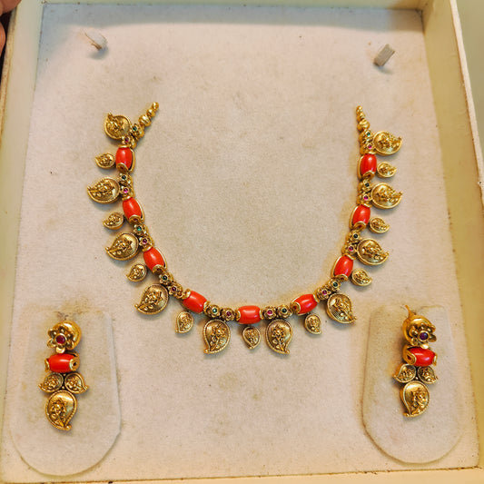 Coral antique mango necklace set