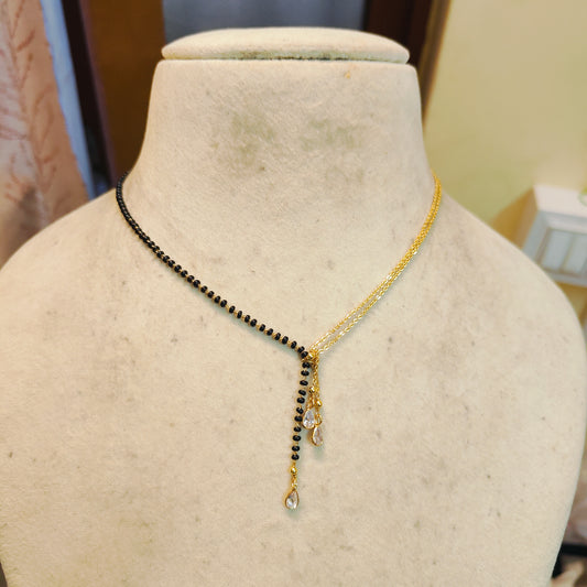 Simple black beads chain with crystal drops