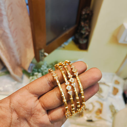 Cz stones bamboo design bangles set of 4