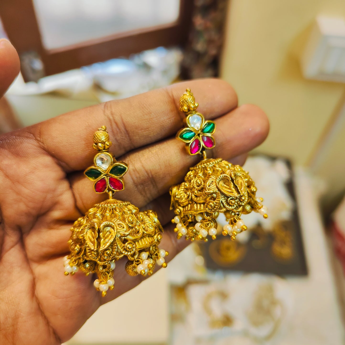 Divine lakshmi antique temple Kanti jadau brass necklace set