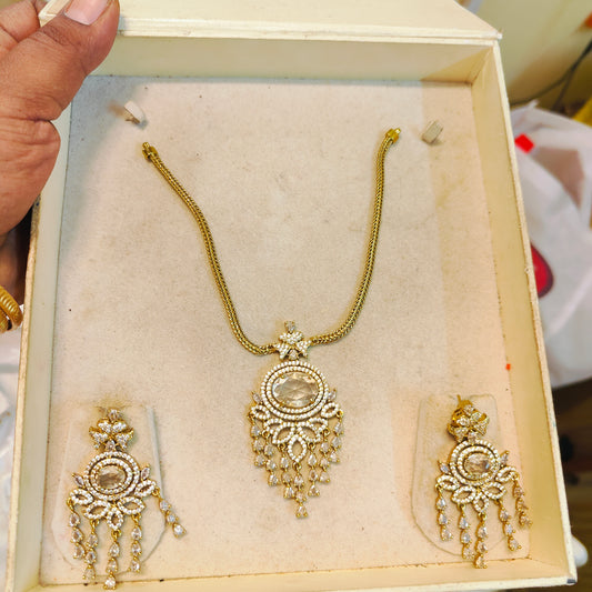 Radiant zircon chandbali necklace set