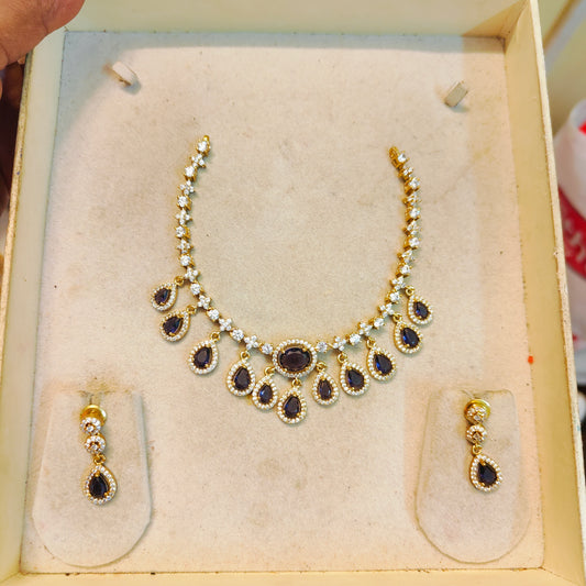 Purple cz jadau necklace set