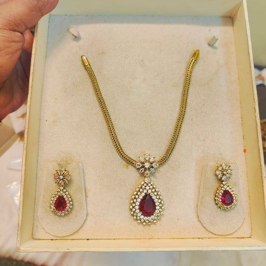 Radiant ruby teardrop necklace set