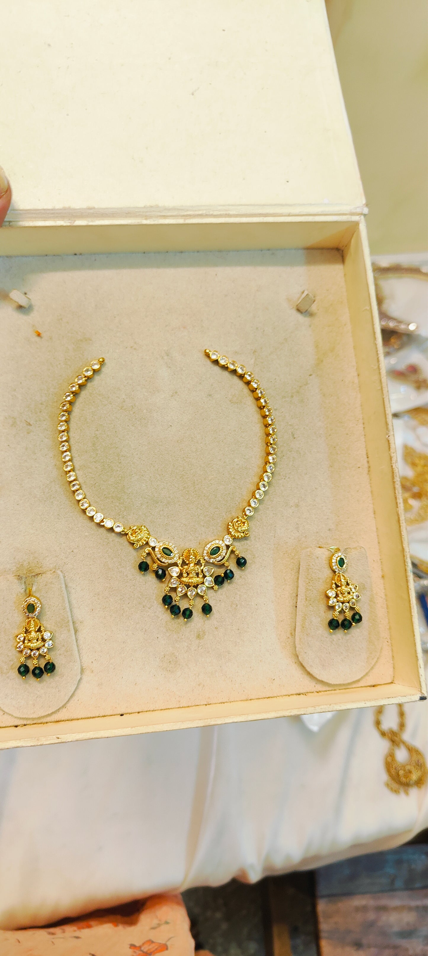 Divine lakshmi emerald beads necklace set