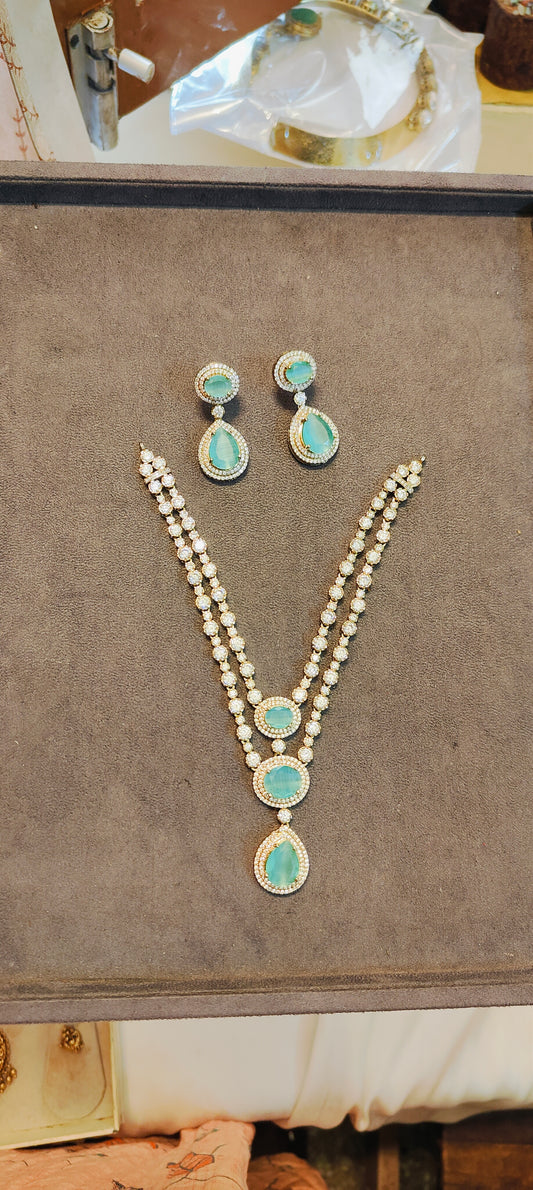 Mint sparkle dual layer necklace set