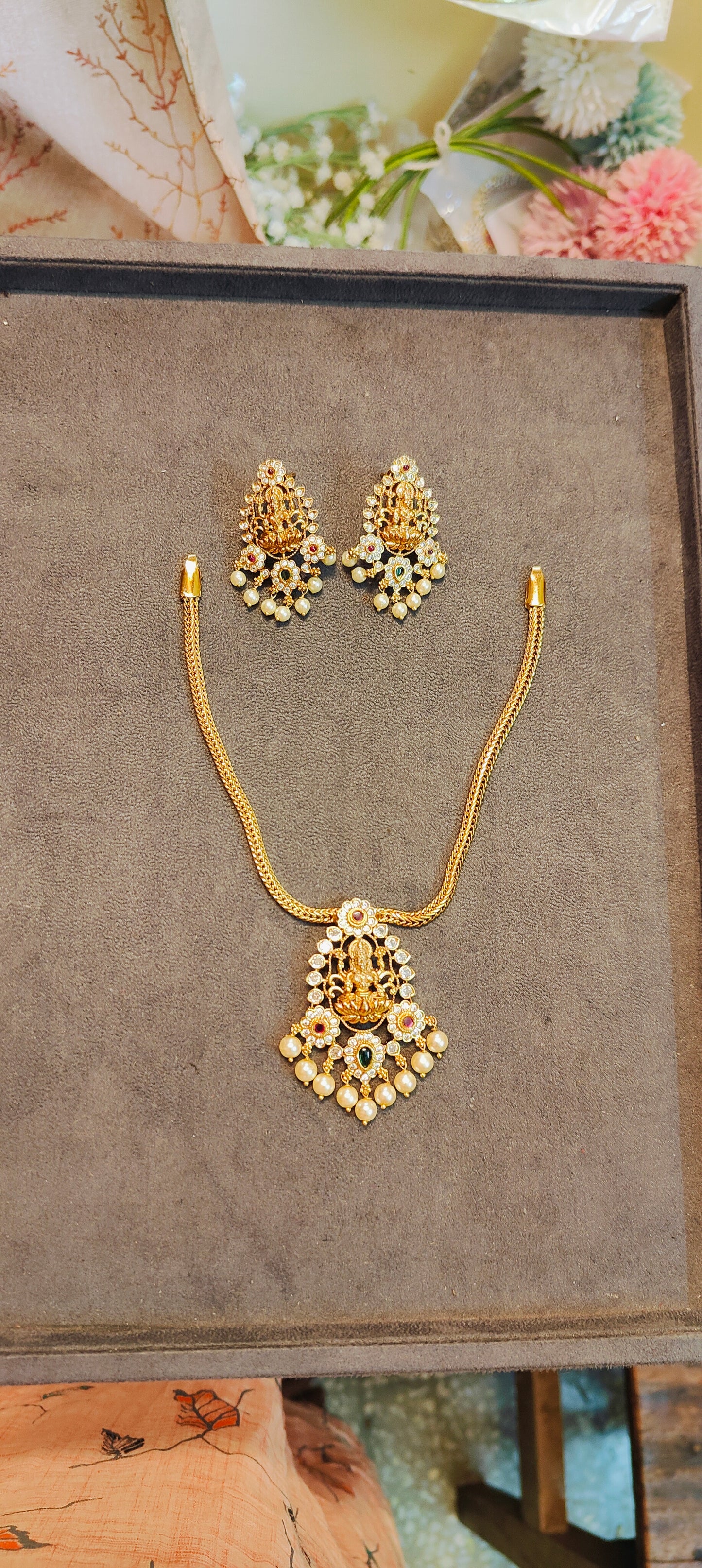 Divine lakshmi temple antique necklace set