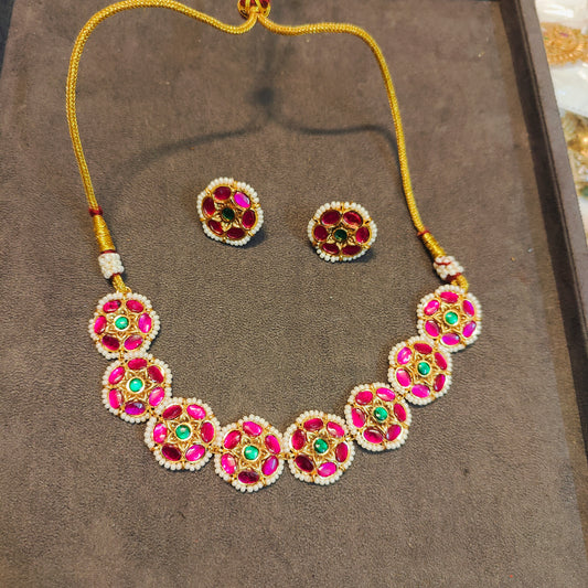 Ruby blossom jadau kundan necklace set