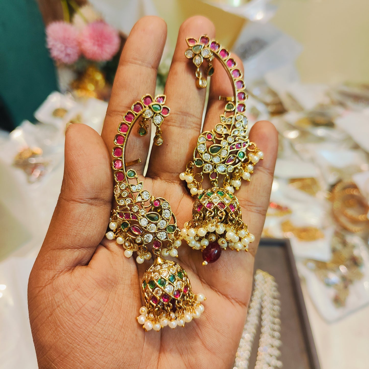 Antique ruby emerald peacock earcuff jhumka