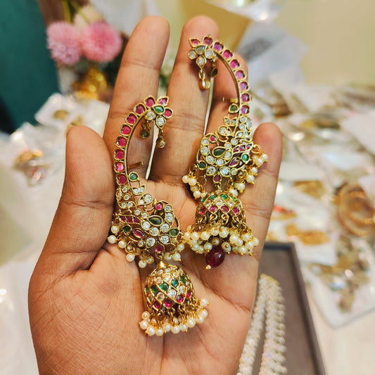 Antique ruby emerald peacock earcuff jhumka