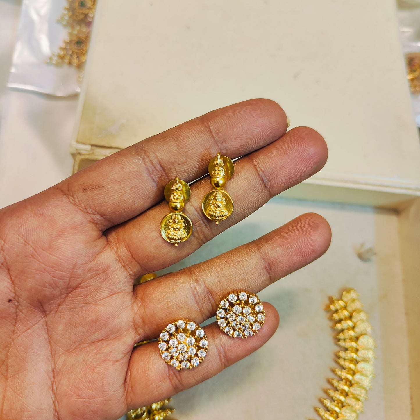 Vintage coin necklace with 2 pairs of stud