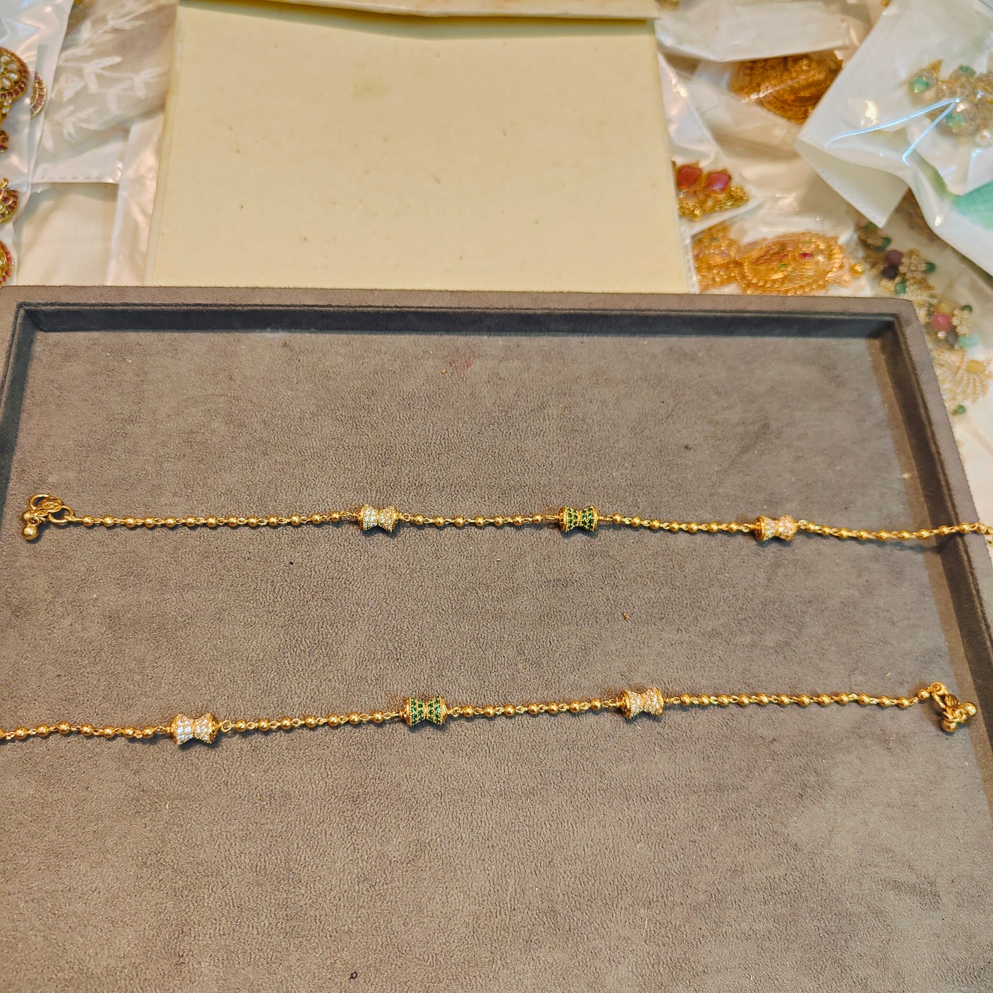 Gold replica cz motif anklets free size