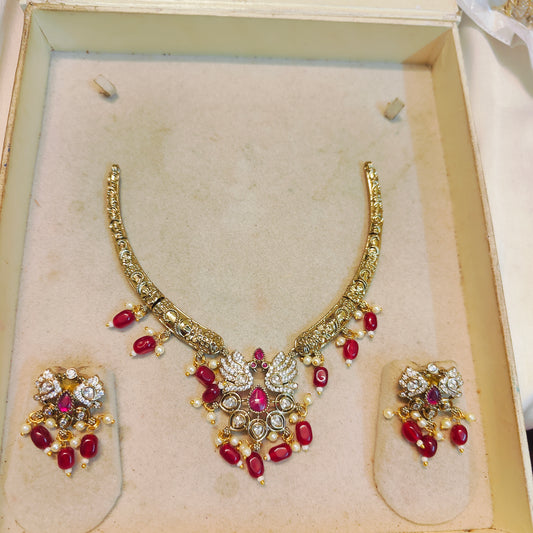 Regal Ruby drop Kanti necklace set