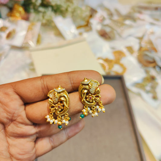 Gold antique finish ganesha earrings