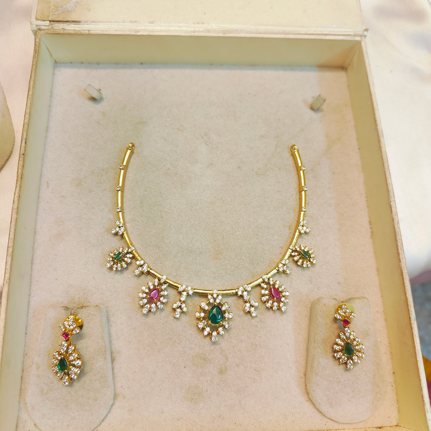 Emerald ruby cz Kanti necklace set premium quality