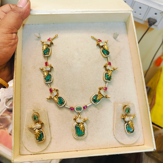Heritage bird motif designer AD stones jadau set