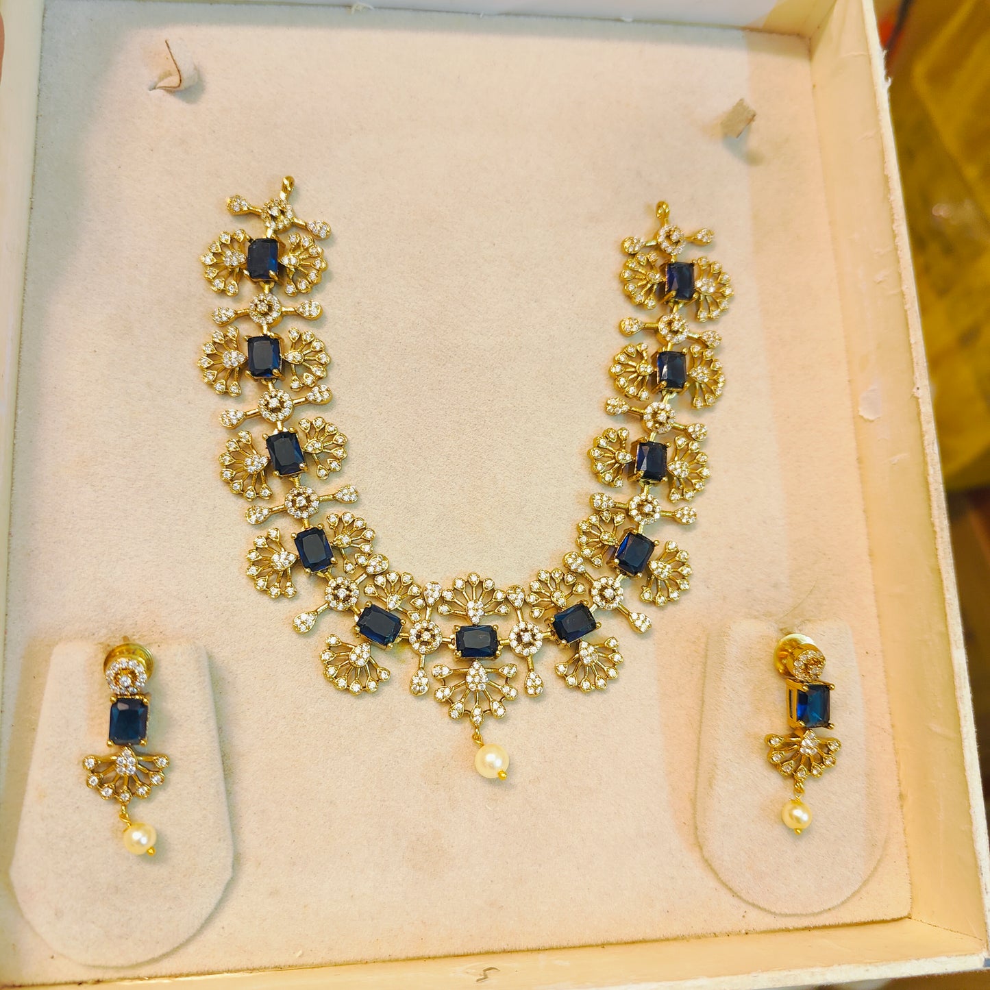 Classic floral navy necklace set