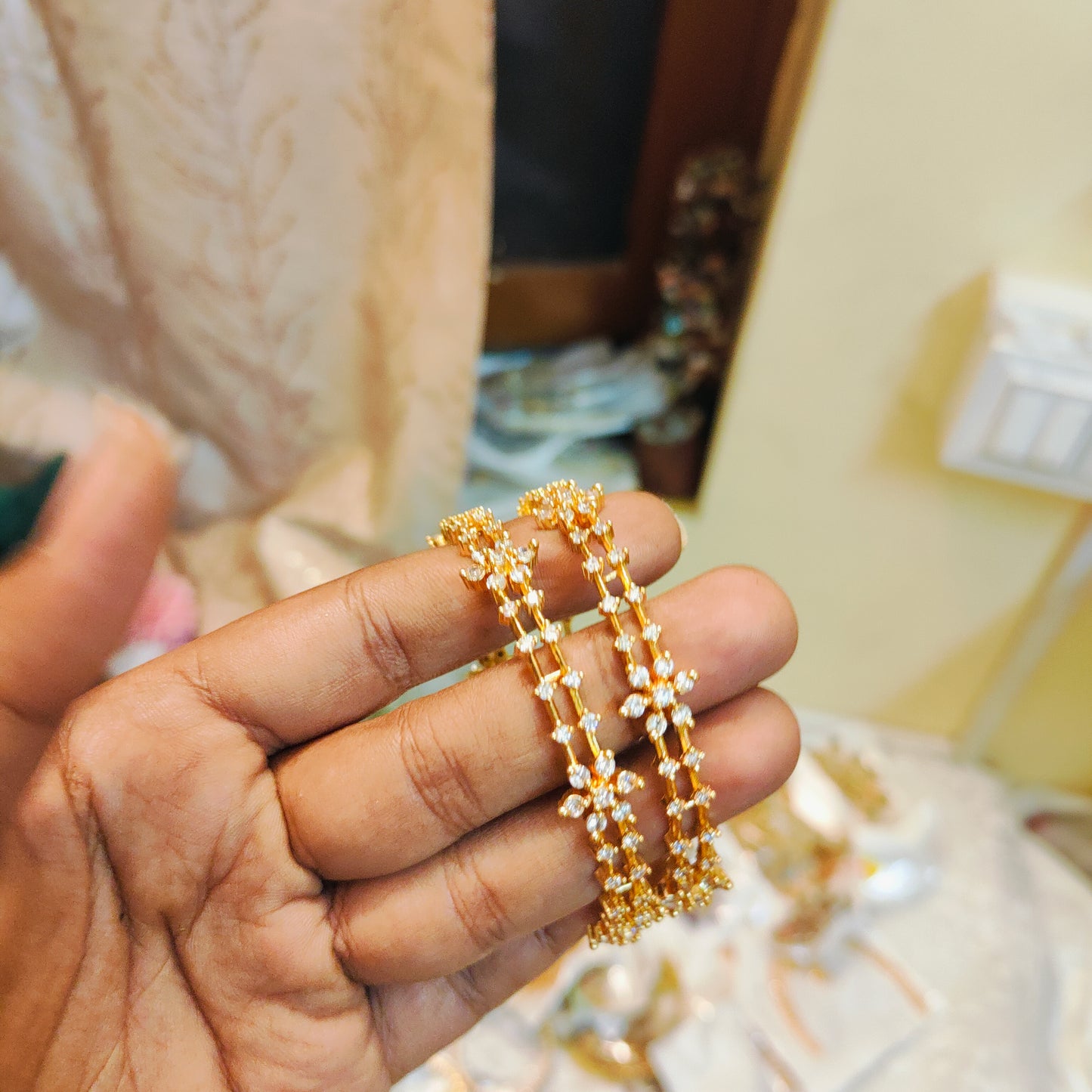 Floral shine diamond replica bangles