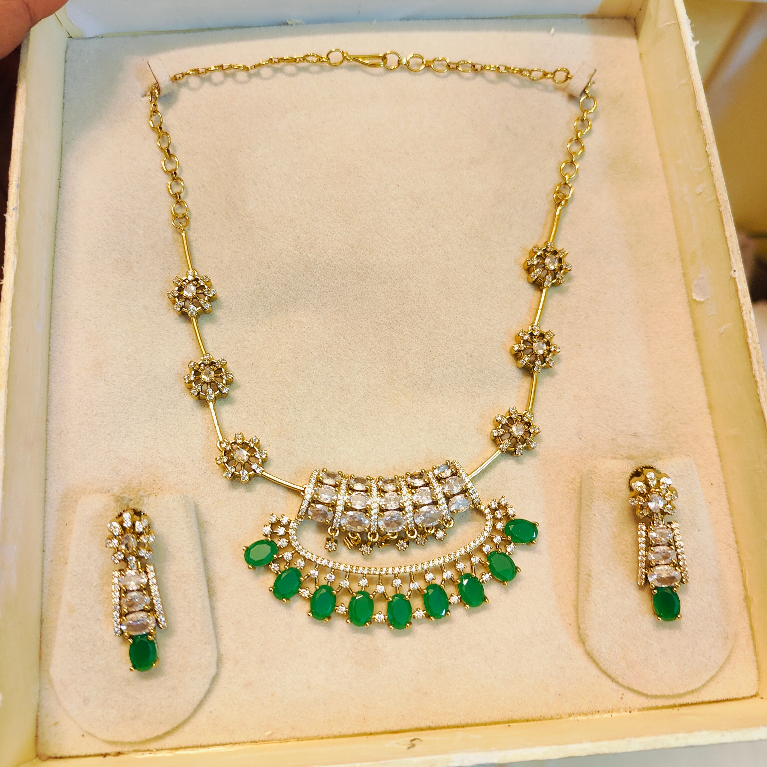 Emerald charm party wear necklace set