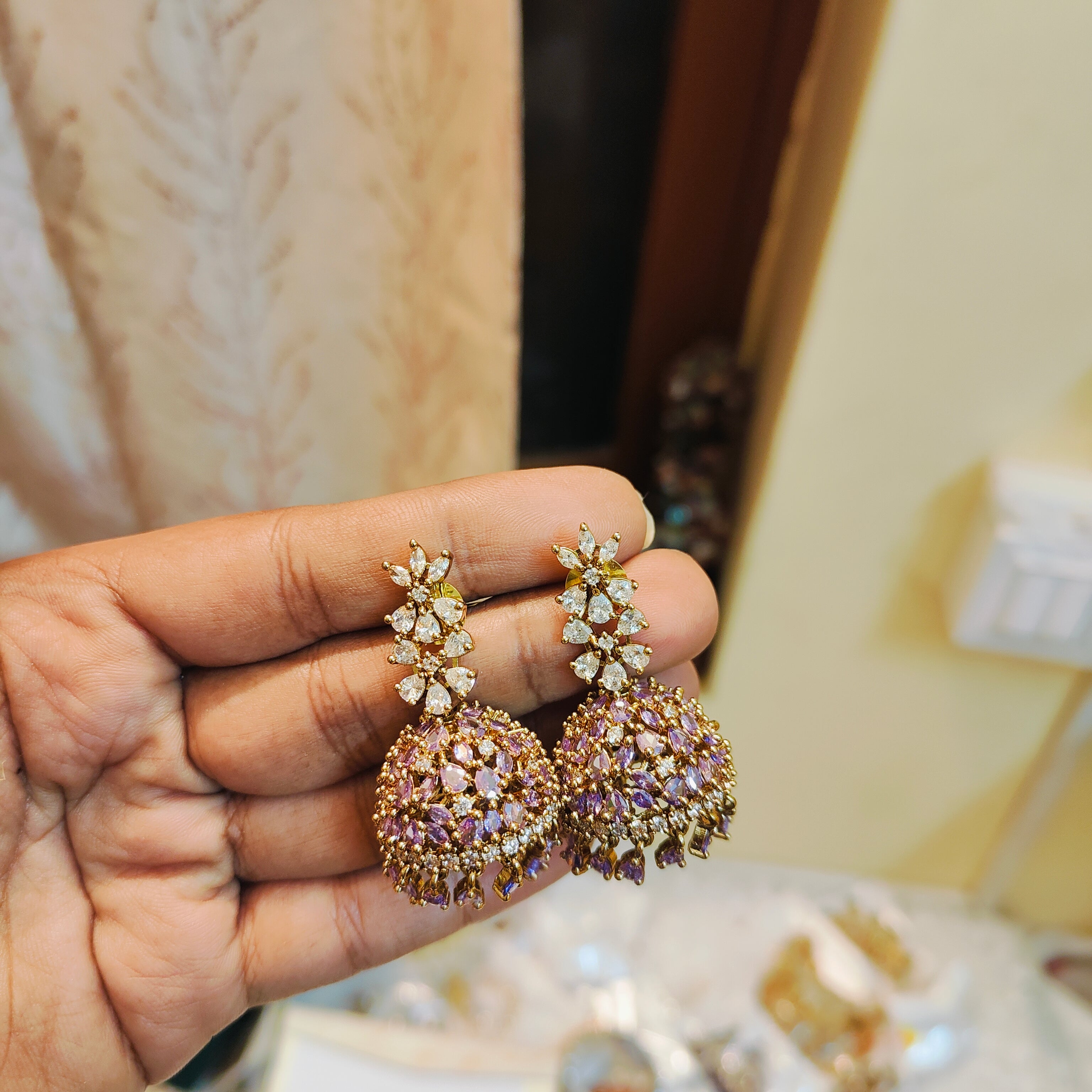 Lavender crystal AD jhumka