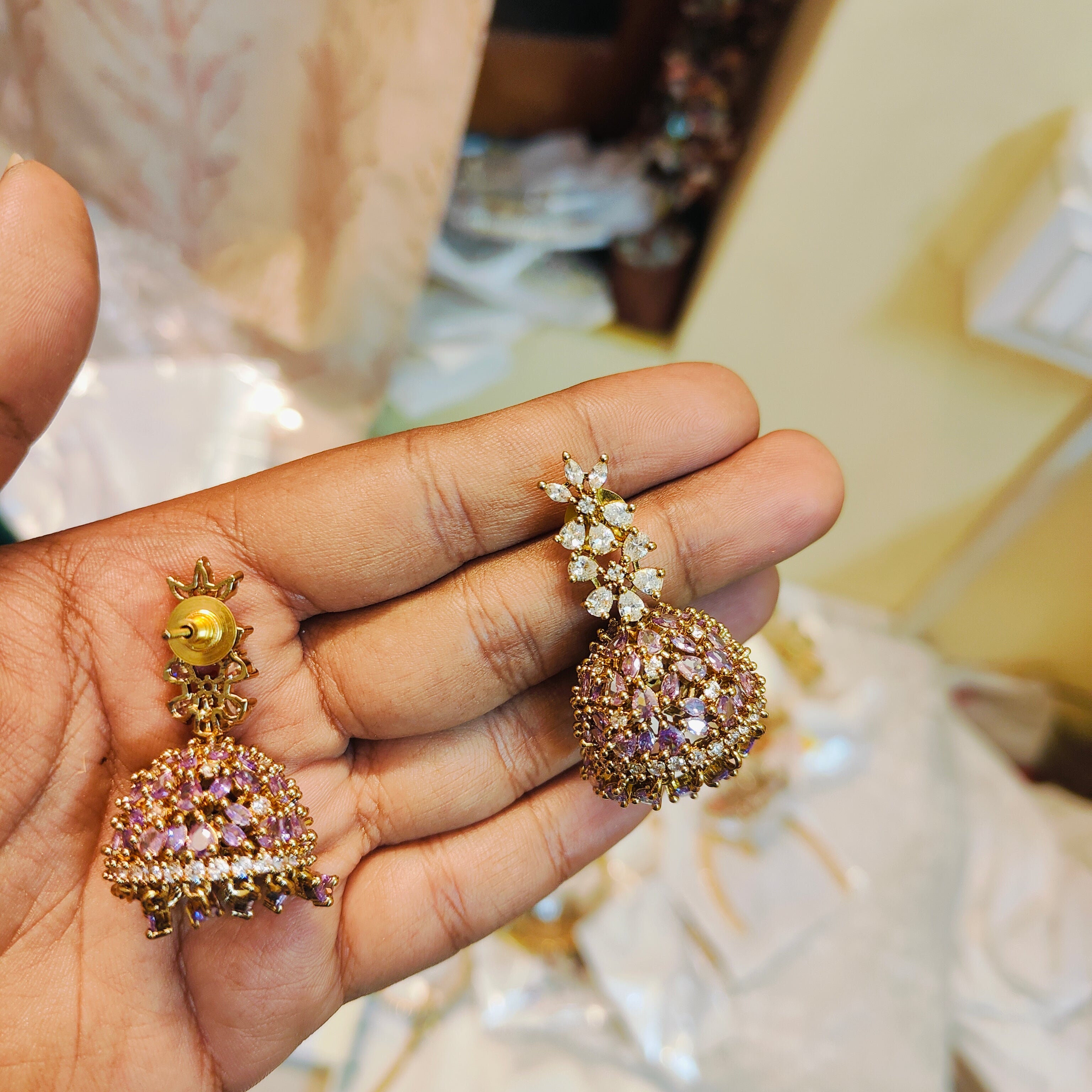 Lavender crystal AD jhumka