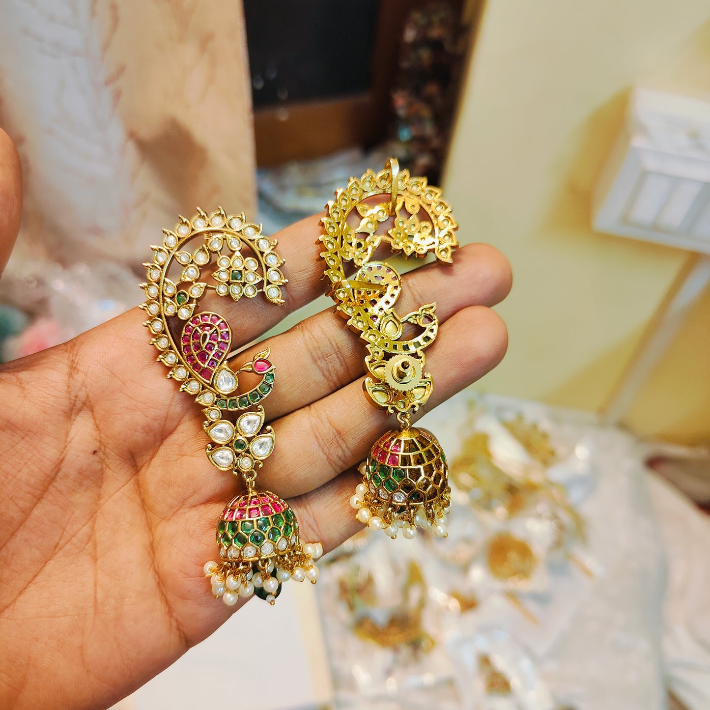 Royal peacock kundan earcuff jhumka