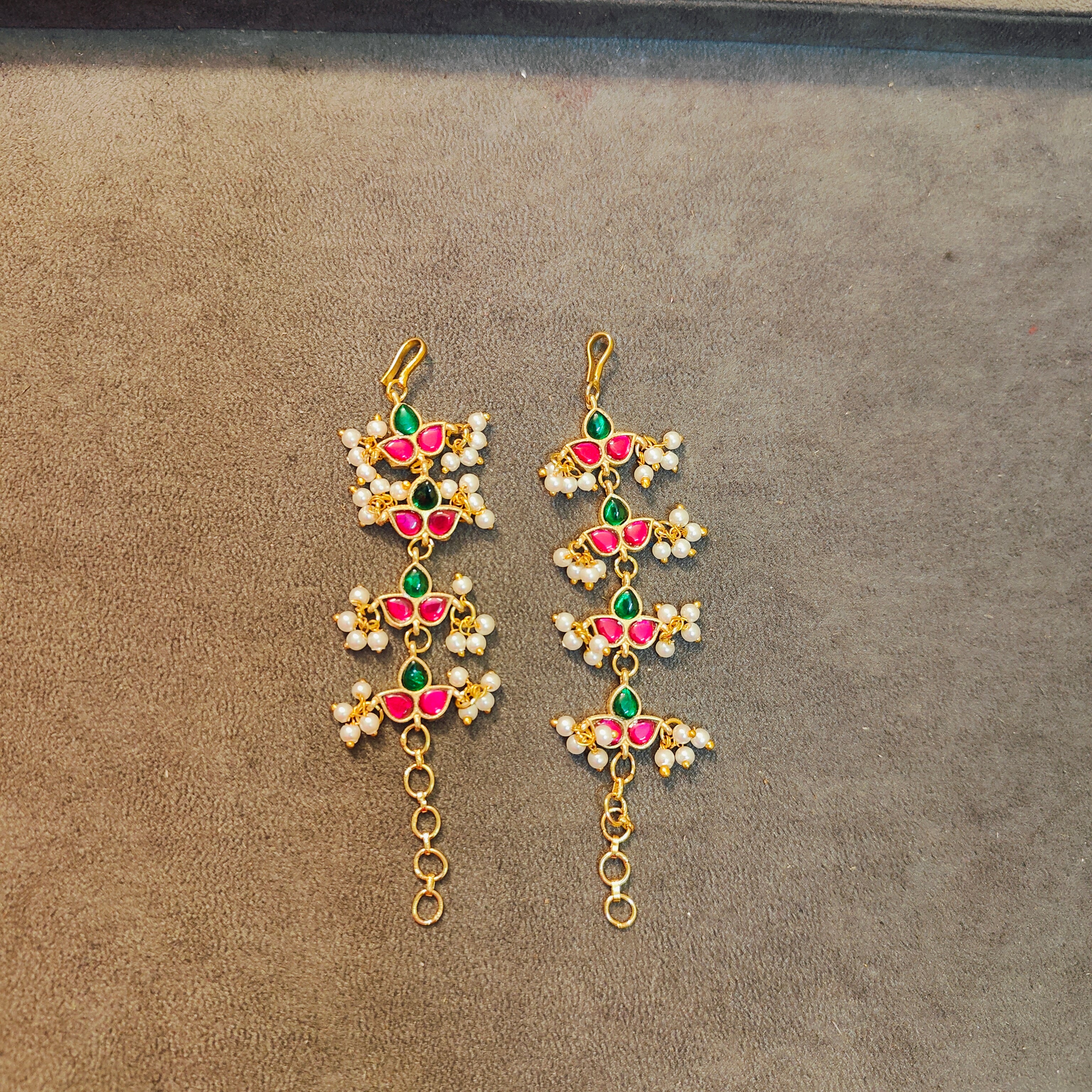 Traditional ruby emerald earchain