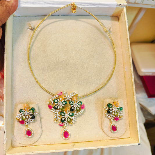 Floral ruby emerald diamond replica Kanti set
