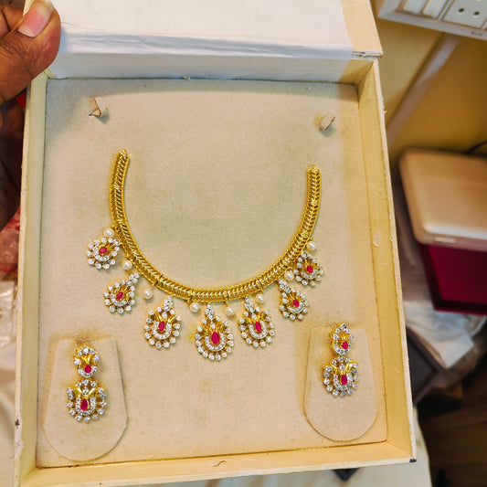 Royal Ruby Teardrop Gj polish Kanti Necklace set