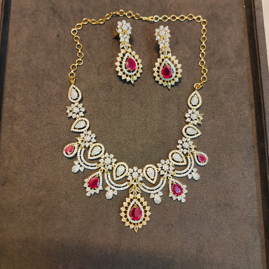 Classic Ruby diamond cut Cz Gj polish necklace set
