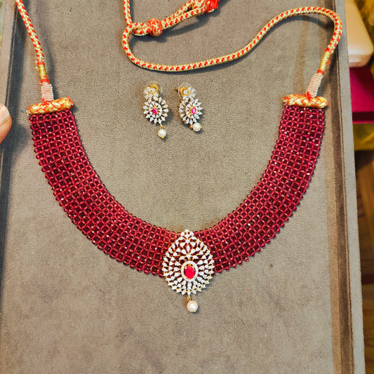 Bridal ruby mesh diamond replica necklace set