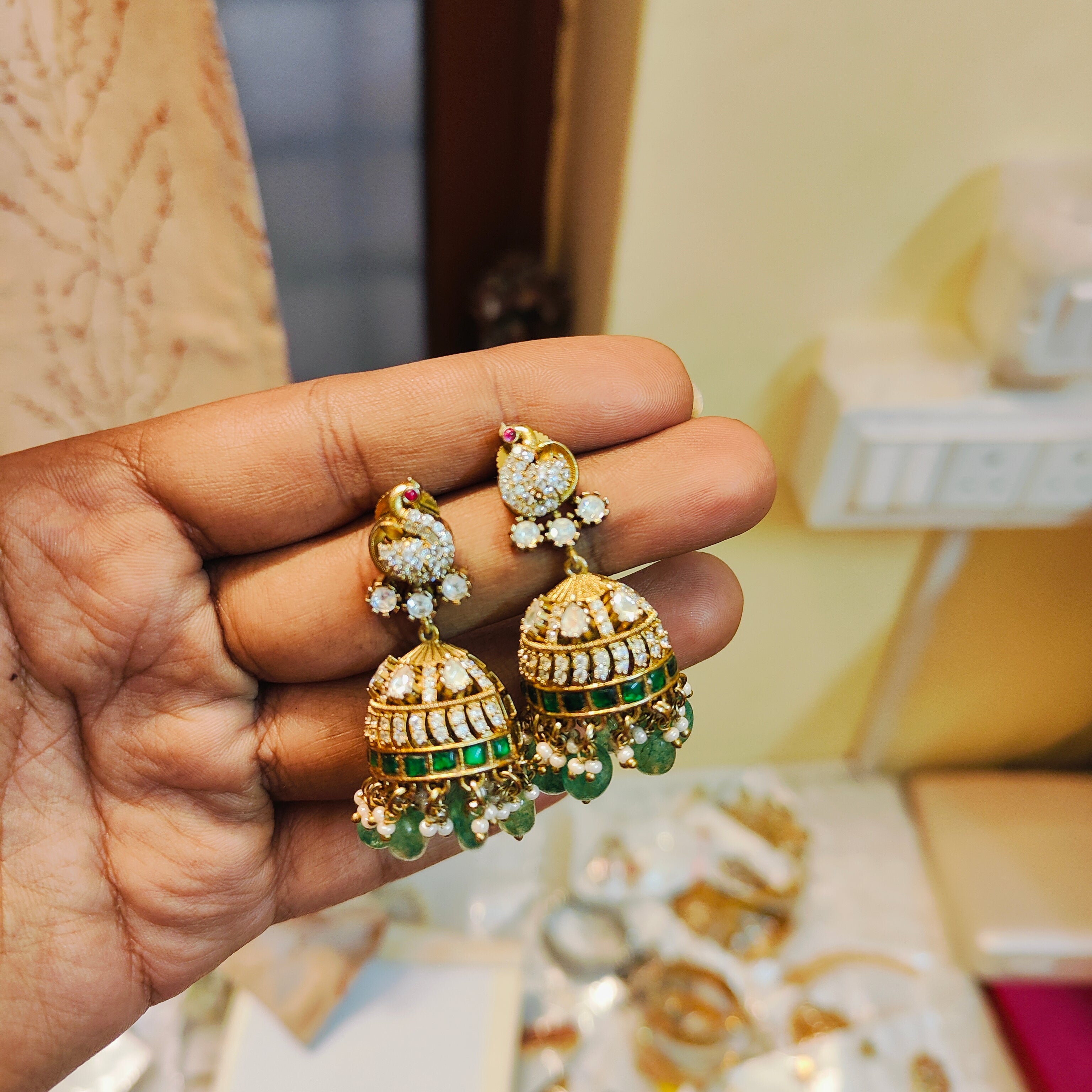 Moissanite peacock jhumka