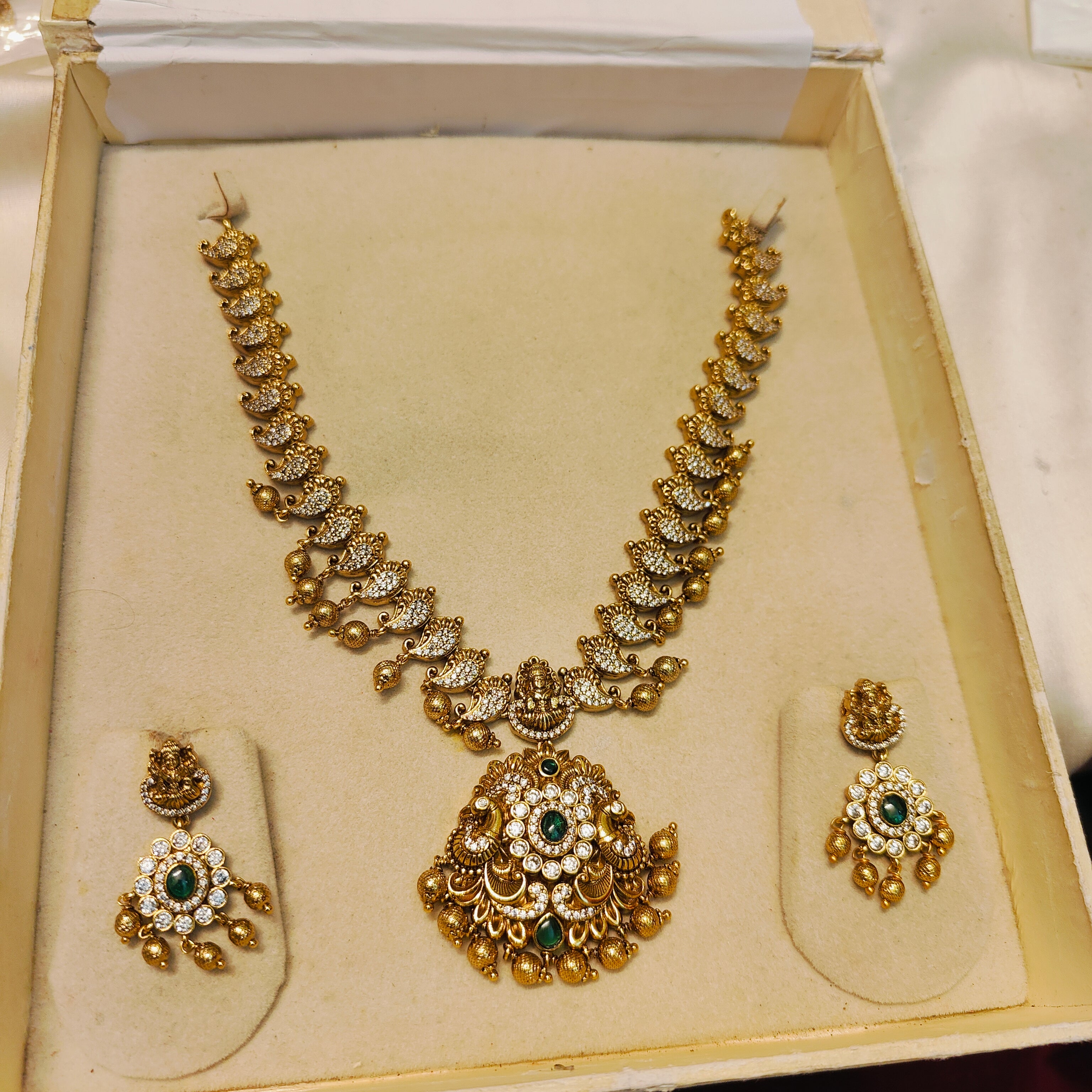 Antique lakshmi peacock temple necklace set