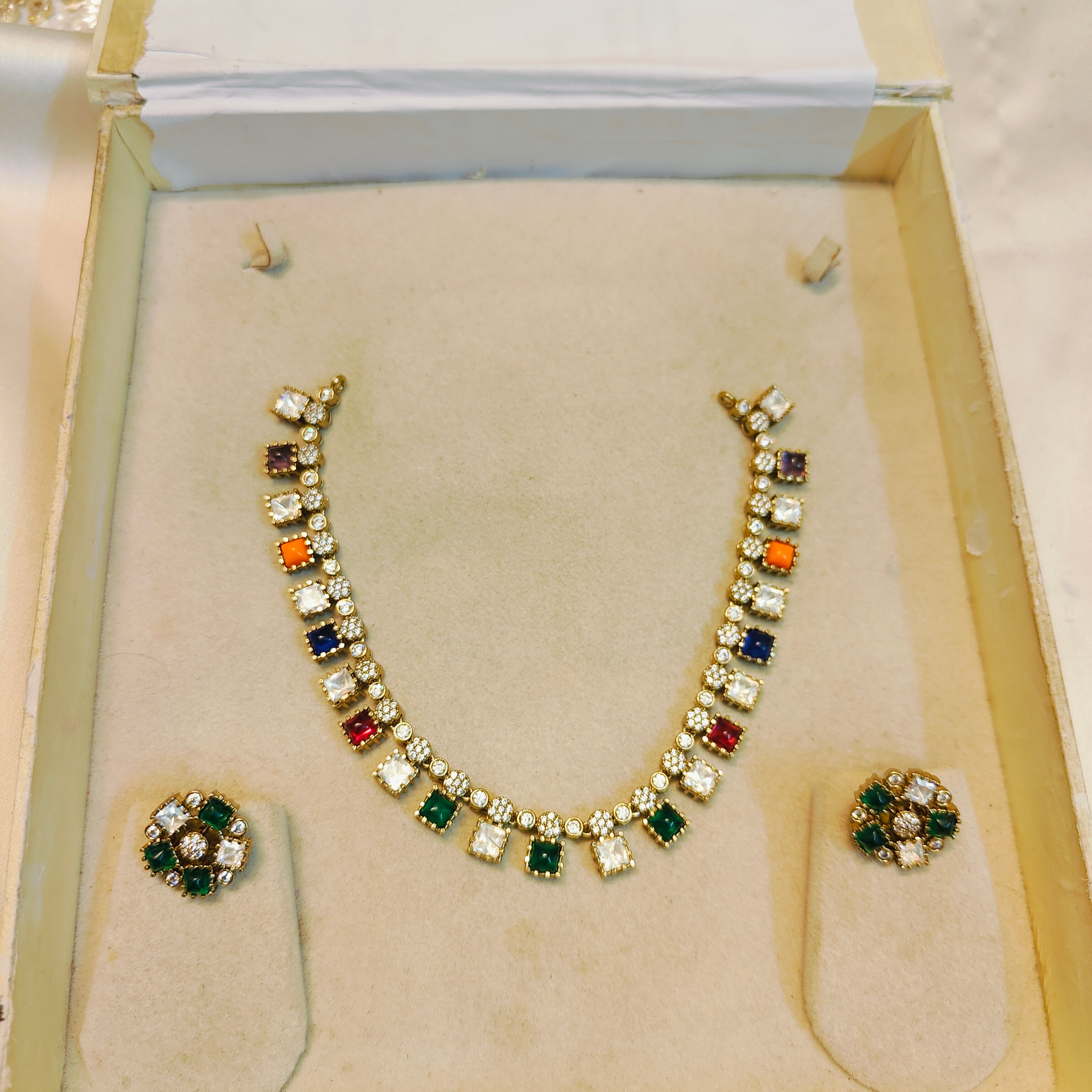 Navaratna polki kundan necklace set