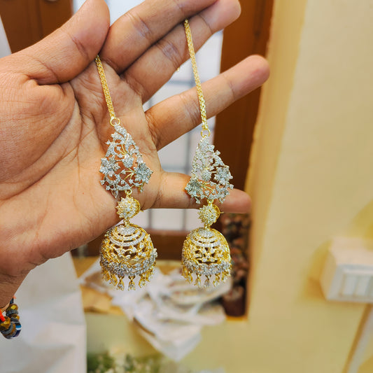 Celebrity inspired Dual tone Diamond replica floral jhumka