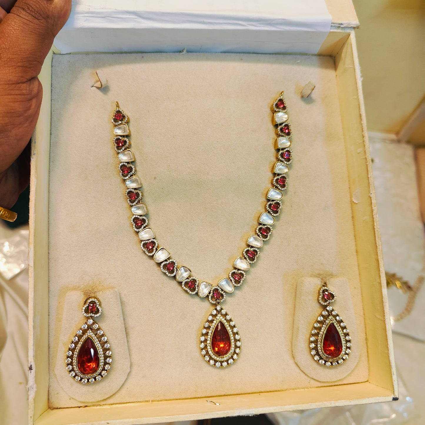 Ruby polki kundan jadau necklace set