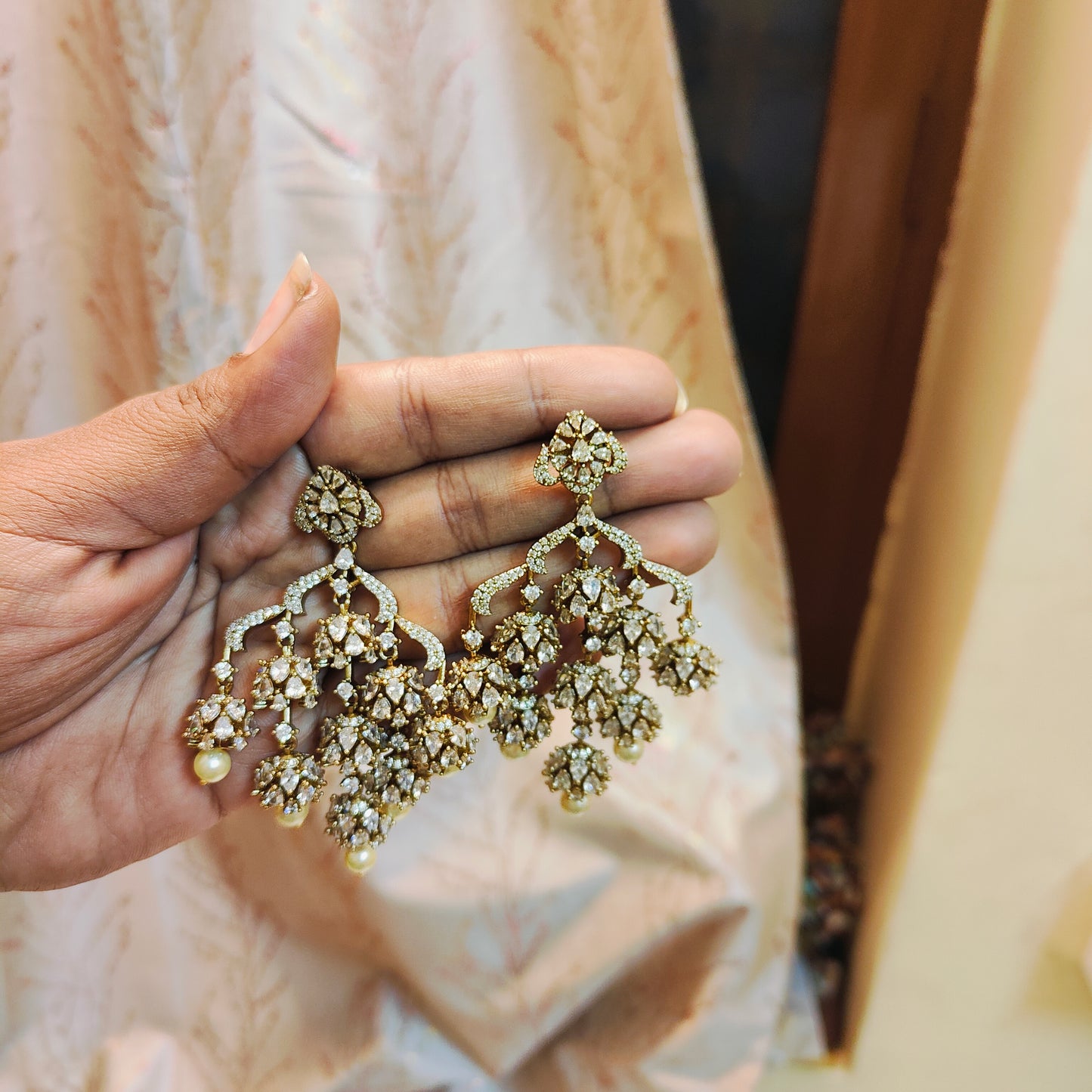 Zirconium stones chandbali earrings