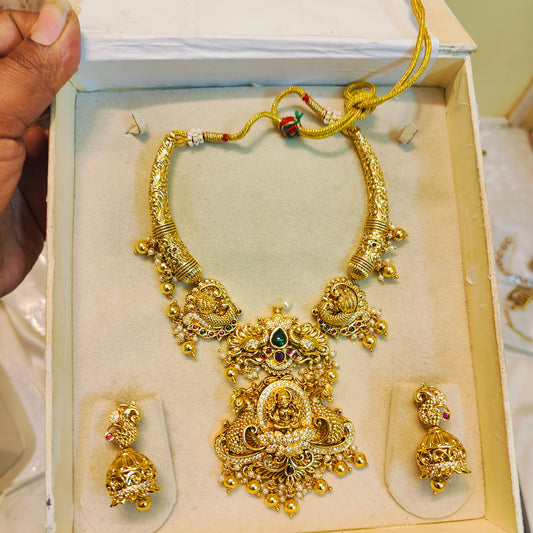Grand Lakshmi Temple Gold Antique Necklace set