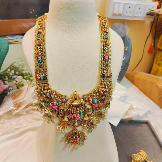 Exquisite Handcrafted Gold replica gold antique nakshi work RamSeetha Haram