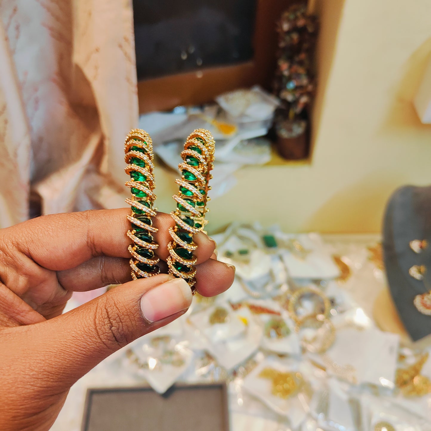 Emerald green Spiral cz bangles