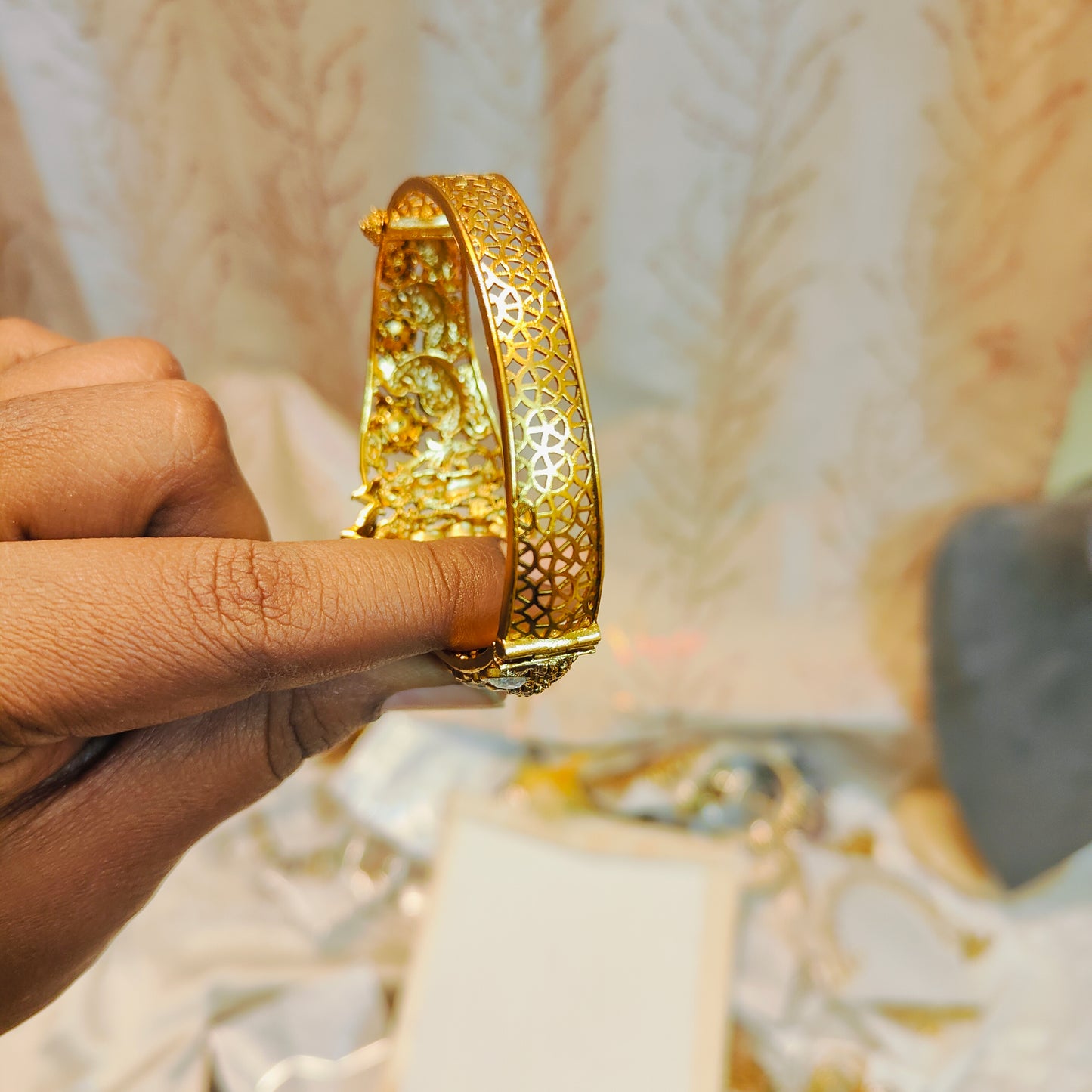 Exquisite gold antique Kada with kundan accent