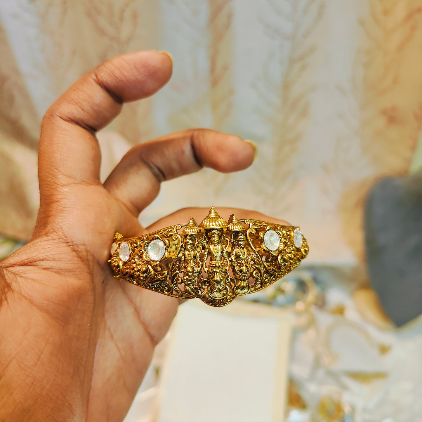 Exquisite gold antique Kada with kundan accent