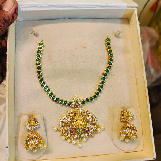 Emerald Lakshmi Pendant necklace set