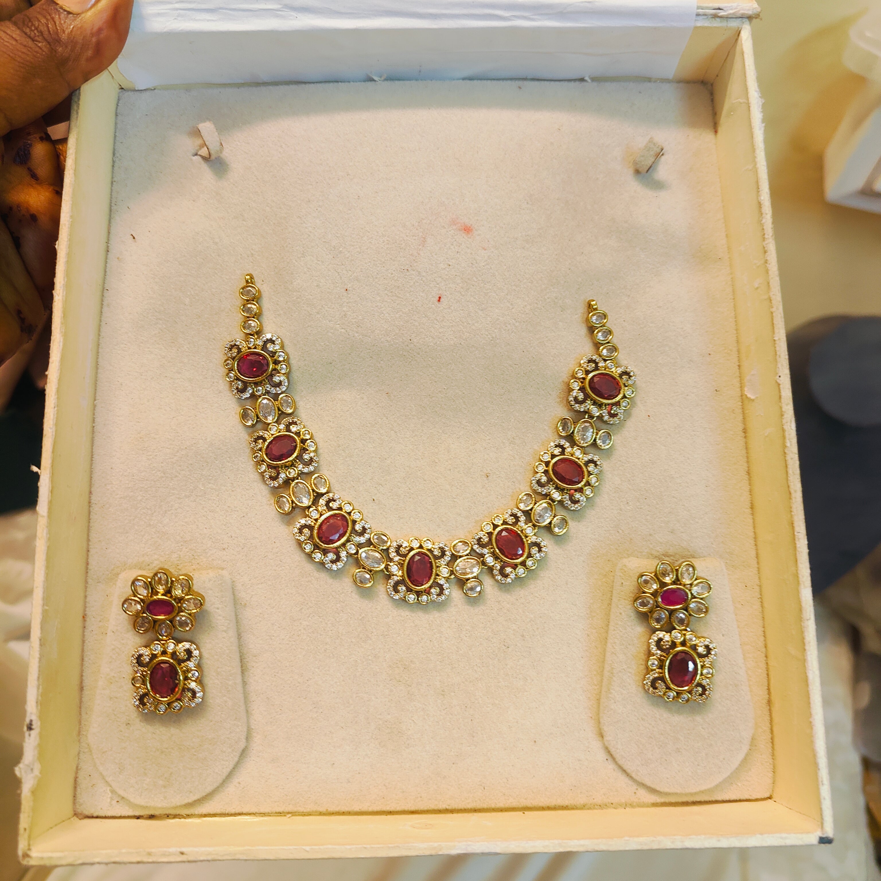 Vintage Ruby Cz jadau necklace set