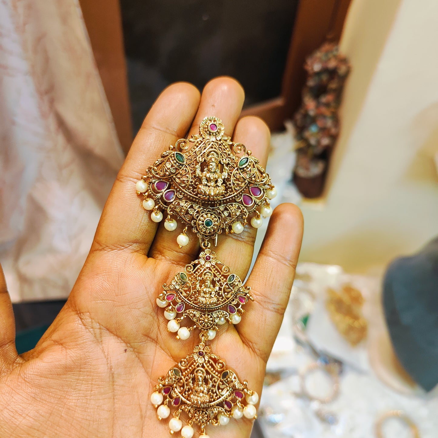 Gold antique finish Lakshmi Hair accessories